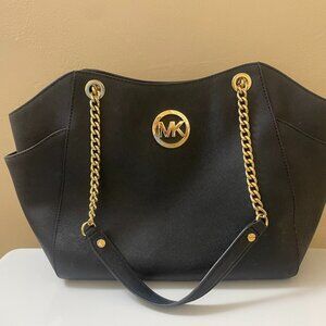 Michael Kors Jet Set/Fulton Black Leather Purse & Wallet Set